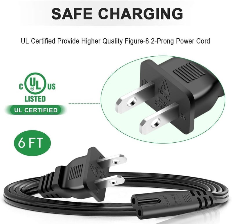 Goffeu 6FT LG TV Power Cord for LG TV 24" 28" 32" 40" 43" 48" 49" 50" 55" 60" 65" 75" 80" 85" LCD HD Smart 4K TVs 2 Prong AC Power Cable, 43LH570A 55UH6090 55LH575A 55UH6030 32LH500B Charging Cable (Black) - Image 4